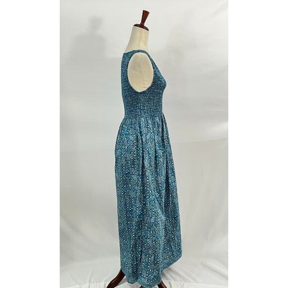 HILL HOUSE Sz S Small Blue Navy Calico Trellis Cosima Nap Dress Midi Cotton - Picture 5 of 9